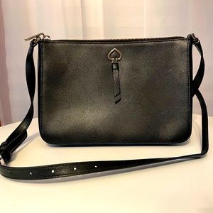 Kate Spade black leather cross body purse, gold trim